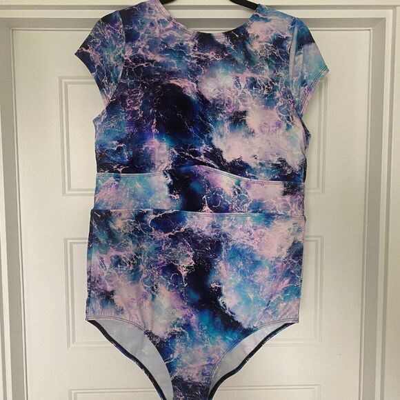 NWOT Torrid Active Wireless Ocean Wave Scoop Back One Piece Swimsuit, Size 2 - Picture 3 of 9